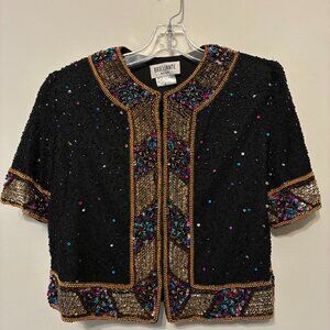 Vintage Brilliante by JA Sequin Beaded Silk Blazer Jacket Bolero Formal Womens S